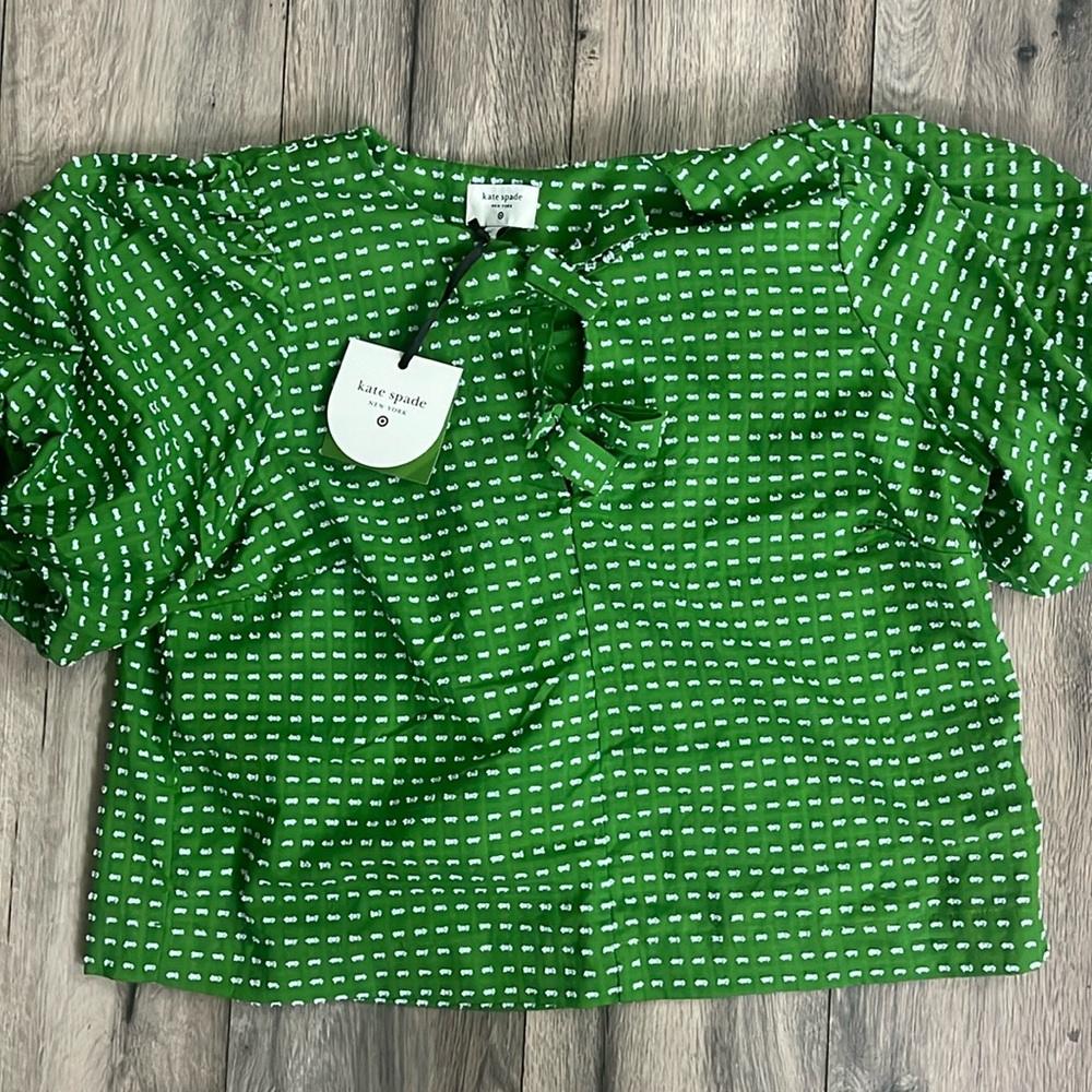 NWT Kate Spade x Target green polka dot puffed sleeves blouse size L